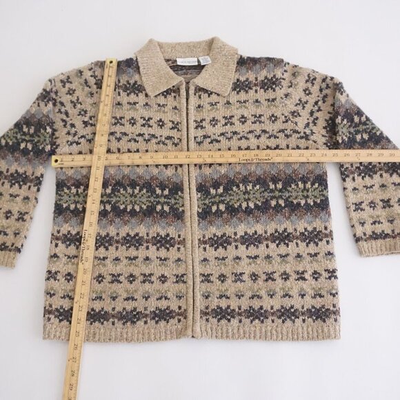 Vintage Craft & Barrel Taupe Knit w Navy Grandmac11% Wool Cardigan Sweater 1X - Picture 4 of 10